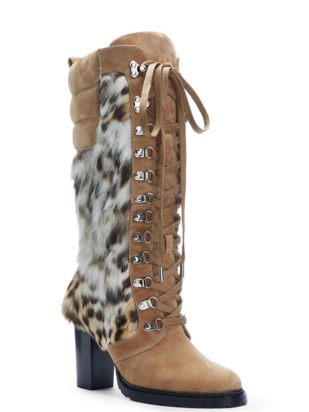 Jennifer Le Driftwood 100mm Tan Suede x Natural Lynx Fur - Picture 2 of 3